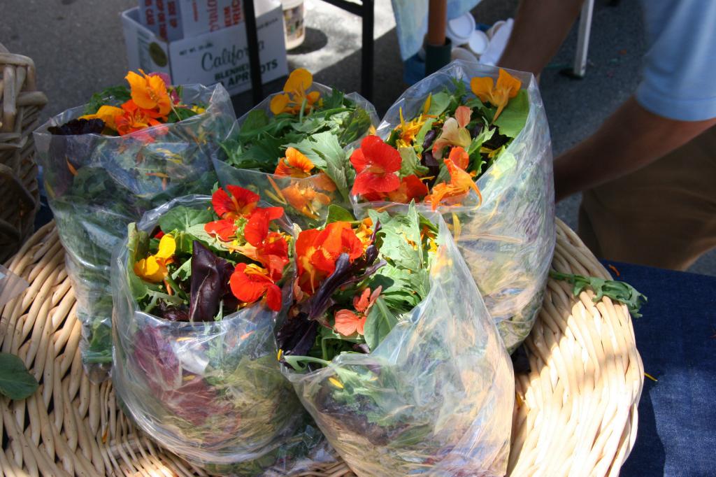organic baby greens and edible flowers
