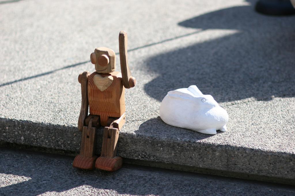 wooden robot and bunny